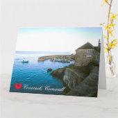 Coverack Harbour Postkantoor & Visserboot Foto Kaart (Gele Bloem)