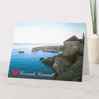 Coverack Harbour Postkantoor & Visserboot Foto Kaart