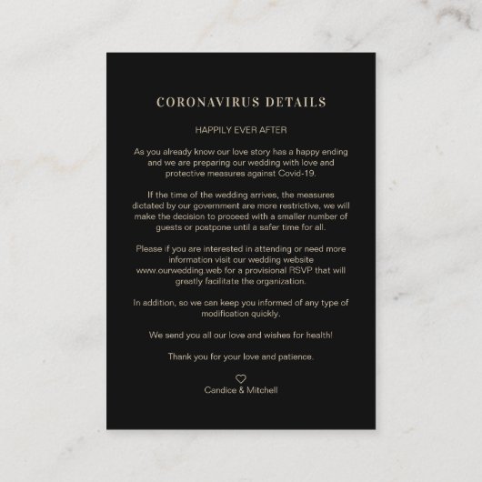 Covi19 Wedding Initials Flourish Sophisticated Informatiekaartje (Achterkant)