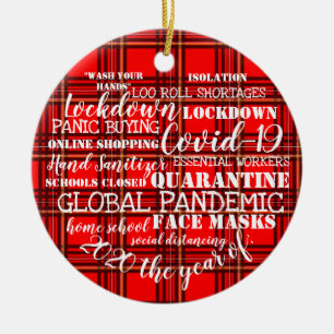 covid19 2020 het jaar van de gezichtmaskers tartan keramisch ornament