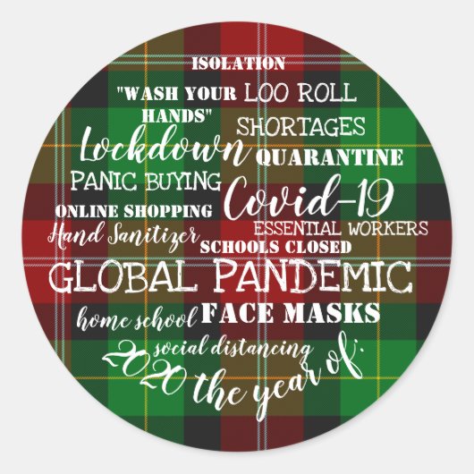 covid19 2020 het jaar van de gezichtmaskers tartan ronde sticker (Voorkant)