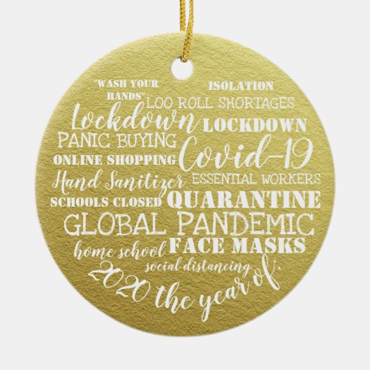 covid19 2020 het jaar van gelaatsmaskers goud keramisch ornament (Voorkant)