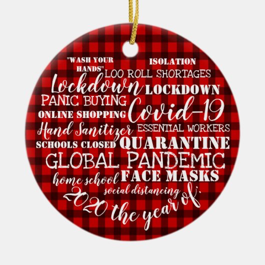 covid19 2020 het jaar van gezichtmaskers lumberjac keramisch ornament (Voorkant)