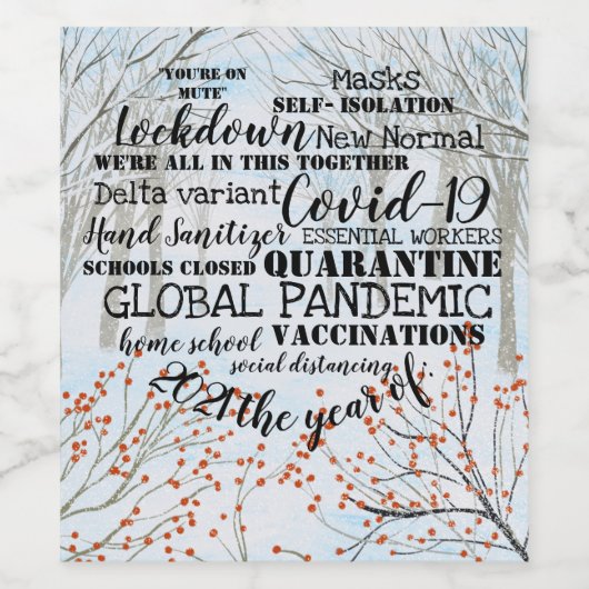 covid19 2021 het jaar van vaccinatie snow wijn etiket (Enkel label)