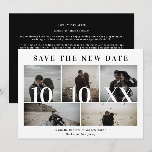 Covid19 Black Trendy New Date 5 Photos Wedding (Voorkant / Achterkant)