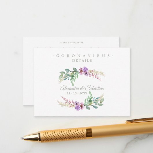 Covid19 Details Sophisticated Lilac Chic Wreath Informatiekaartje (Voorkant / Achterkant in situ)
