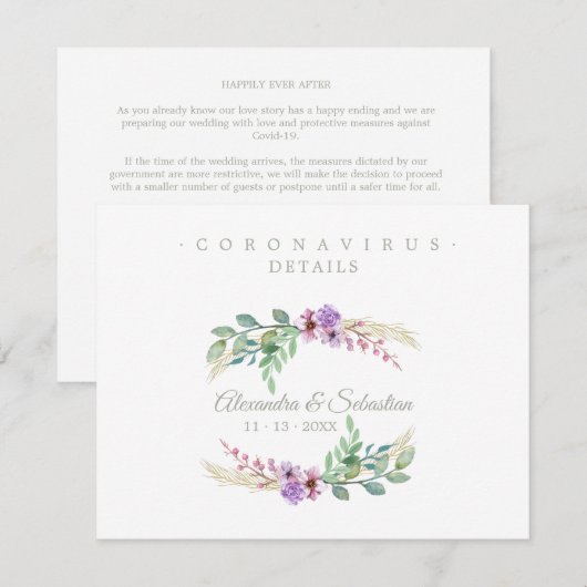 Covid19 Details Sophisticated Lilac Chic Wreath Notitiekaartje (Voorkant / Achterkant)
