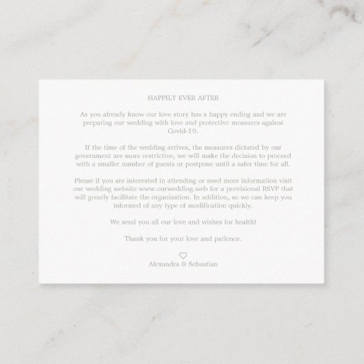 Covid19 Details Sophisticated Pink Chic Heart Informatiekaartje (Achterkant)