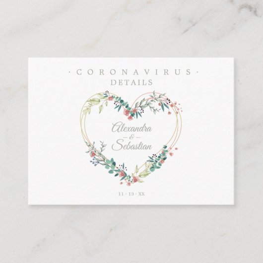 Covid19 Details Sophisticated Pink Chic Heart Informatiekaartje (Voorkant)