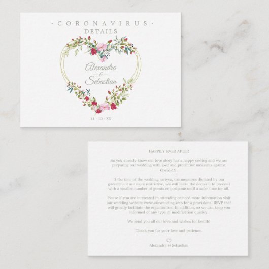 Covid19 Details Sophisticated Red Chic Heart Informatiekaartje (Voorkant / Achterkant)