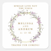 Covid19 Lila Floral Wreath Wedding Sanitizer Gel Vierkante Sticker (Voorkant)