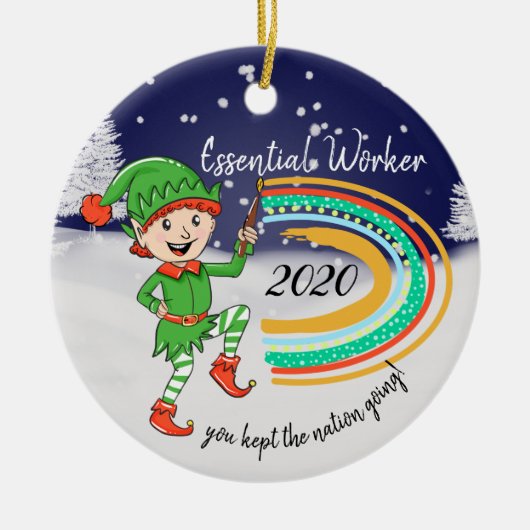 covid19 onmisbare arbeider dank je elf regenboog keramisch ornament (Voorkant)