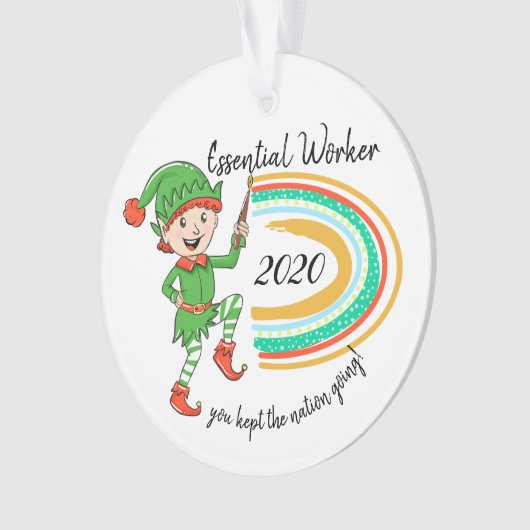 covid19 onmisbare arbeider dank je elf regenboog ornament (voorkant)