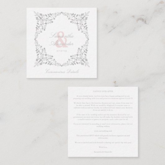 Covid19 Wedding Details Classic Elegant Flourish Informatiekaartje (Voorkant / Achterkant)