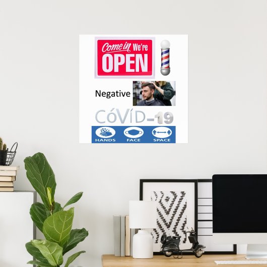 Covid 19 Barbershop Open Sign Poster Matte (Thuiskantoor)