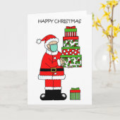 Covid 19 Cartoon Kerstman in een gezichtsmasker Kaart (Gele Bloem)