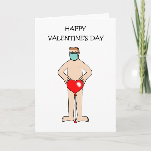 Covid 19 Cartoon Man met alleen een gezichtsmasker Kaart (Voorkant)