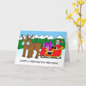 Covid 19 Christmas Day Birthday Santa en Sleigh Kaart (Gele Bloem)