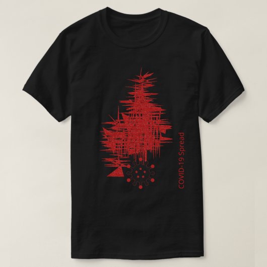 COVID-19-ervaring, virus verspreid rood zwart, aan T-shirt (Design voorkant)