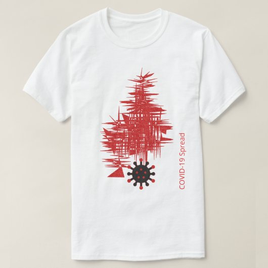 COVID-19-ervaring, virus verspreid zwart-rood, aan T-shirt (Design voorkant)