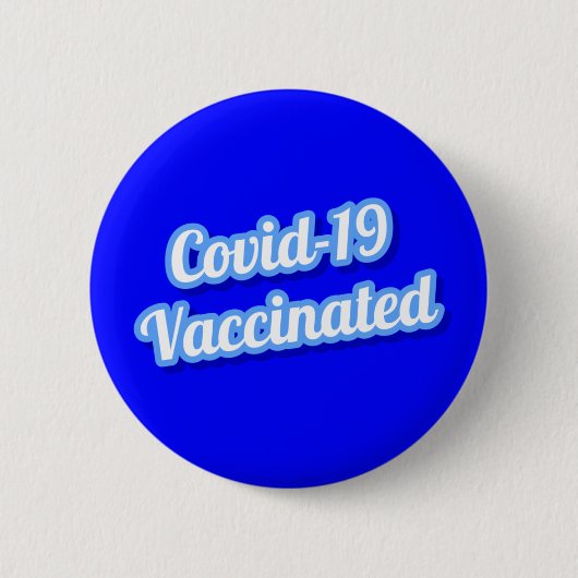 Covid 19 gevaccineerd blauw gebogen kromming ronde button 5,7 cm (Voorkant)