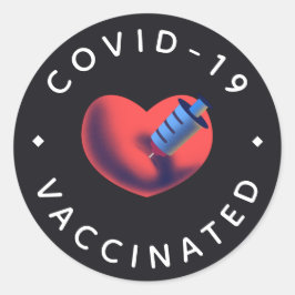 Covid-19 gevaccineerd hart en spuit Injectiekuut Ronde Sticker