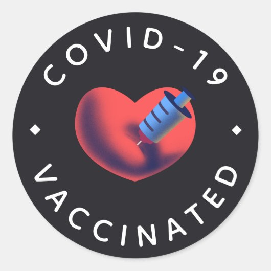 Covid-19 gevaccineerd hart en spuit Injectiekuut Ronde Sticker (Voorkant)