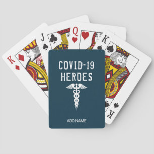 Covid 19 Heroes Blue White Caduceus Personalized Pokerkaarten