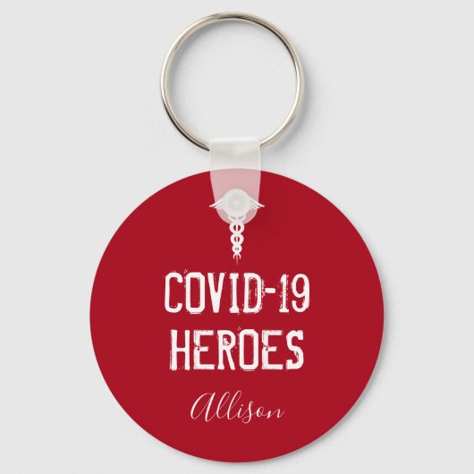 Covid 19 Heroes Red White Caduceus Personalized Sleutelhanger (Voorkant)