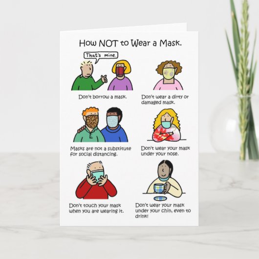 Covid 19 Hoe NIET een Masker Cartoon Draag Kaart (Voorkant)
