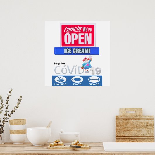 Covid 19 Ice Cream Store Open Sign Poster Matte (Keuken)