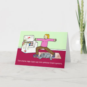 Covid 19 Online Yoga Klasse Cartoon Humor Feestdagen Kaart