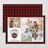 COVID-19 Prettig KerstMASK Buffalo Plaid Rood Foto Feestdagenkaart (Voorkant / Achterkant)