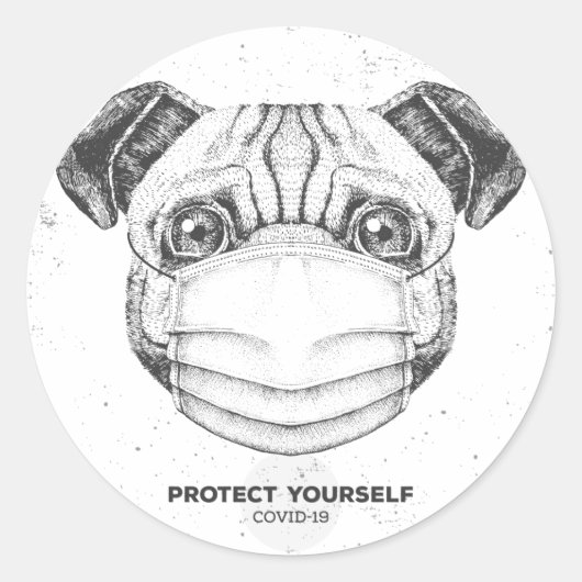 COVID-19 PUG MET GEZICHTSMASKER AANPASBARE STICKER (Voorkant)