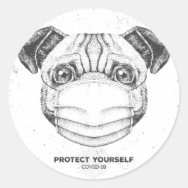 COVID-19 PUG MET GEZICHTSMASKER AANPASBARE STICKER