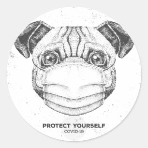 COVID-19 PUG MET GEZICHTSMASKER AANPASBARE STICKER
