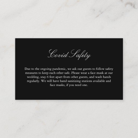 COVID 19 Safety Elegant Black and White Wedding Informatiekaartje (Voorkant)