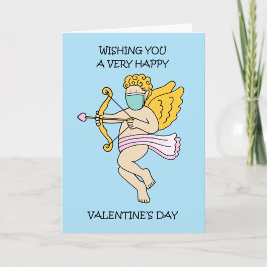 Covid 19 Valentijnsdag Cupido in een Facemask Kaart (Voorkant)