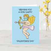 Covid 19 Valentijnsdag Cupido in een Facemask Kaart (Gele Bloem)