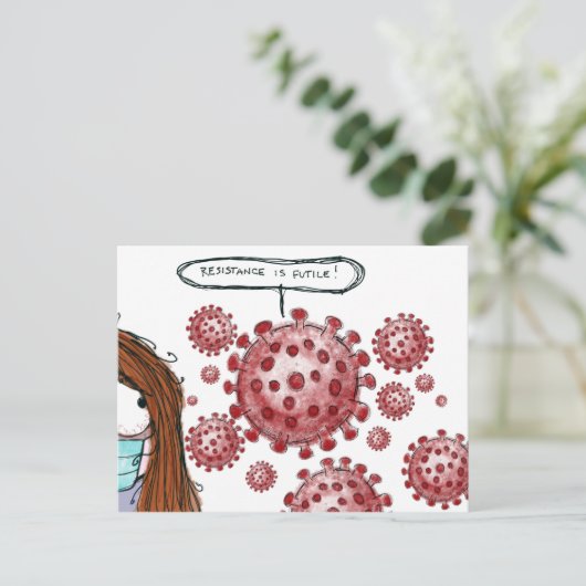 COVID-19: Verzet is Futile. Briefkaart (Staand voorkant)