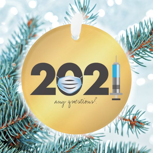 Covid 2021 Mask Vaccine Gold kerstversiering Ornament