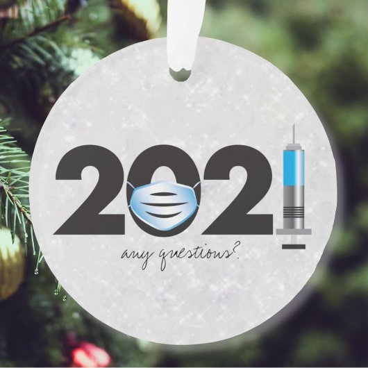 Covid 2021 Mask White Glitter Kerstannament Ornament