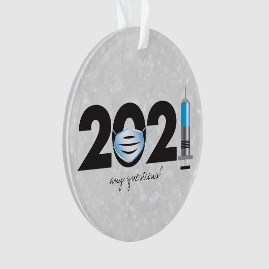 Covid 2021 Mask White Glitter Kerstannament Ornament (voorkant)