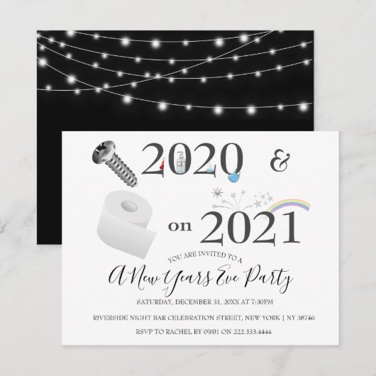 Covid | 2021 | New Years Eve Party Invitation Feestdagenkaart (Voorkant / Achterkant)