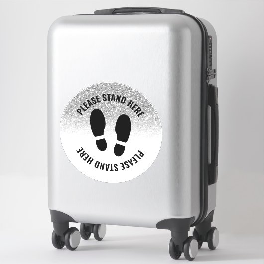 Covid Alsjeblieft sta hier op afstand Zilveren Gli Sticker (Koffer)