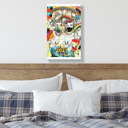 Covid Carnaval 2021 Kubist Canvas Afdruk (Insitu (Slaapkamer))