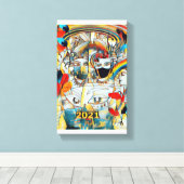 Covid Carnaval 2021 Kubist Canvas Afdruk (Insitu (Houten vloer))