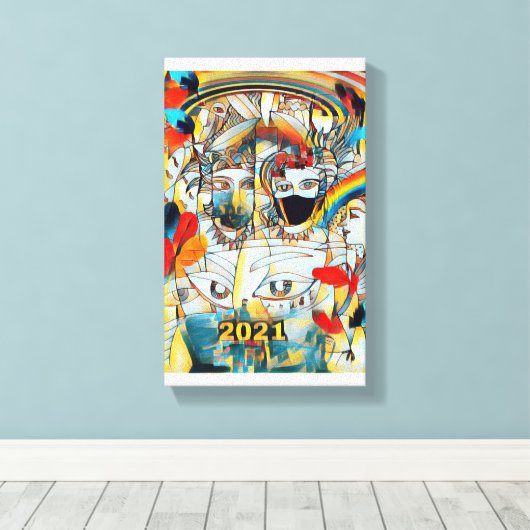 Covid Carnaval 2021 Kubist Canvas Afdruk (Insitu (Houten vloer))