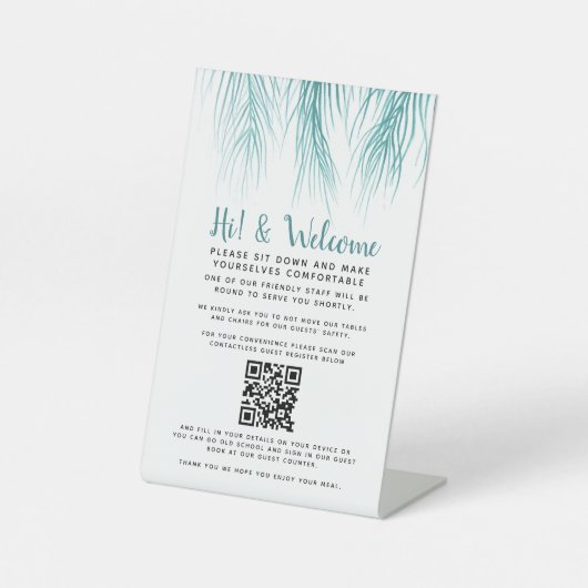 Covid contactloze QR-code gastregister palm Reclamebord Met Voetstuk (Voorkant)