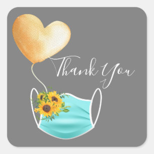 Covid Face Mask & Flowers Hartelijk dank Vierkante Sticker